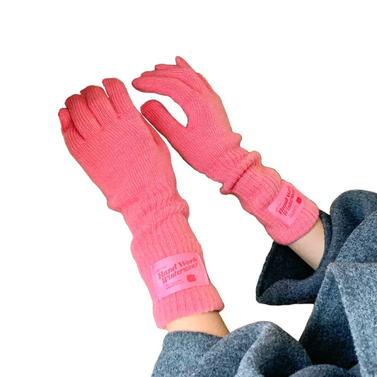 Cycling Five Finger Knitted Yarn Gloves Full Finger Long Wrist Gloves Thick Elastic Winter Connected Finger Glove Autumn Winter