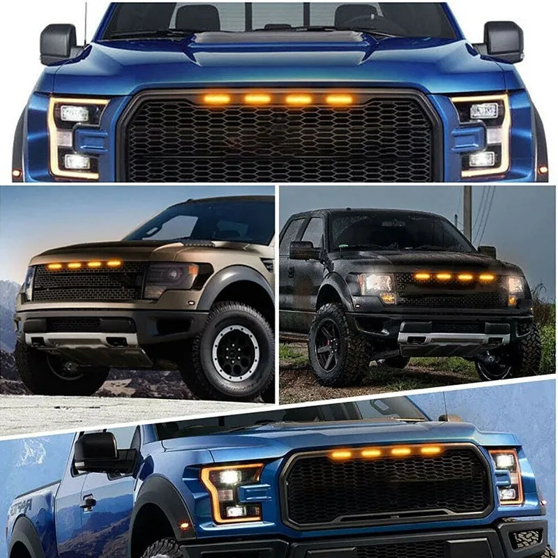 Universal Car Front LED Grille Light Smoked Amber White 4LED Grill Light Eagle Eye Lamp for Off Road Trunk SUV Ford Toyota