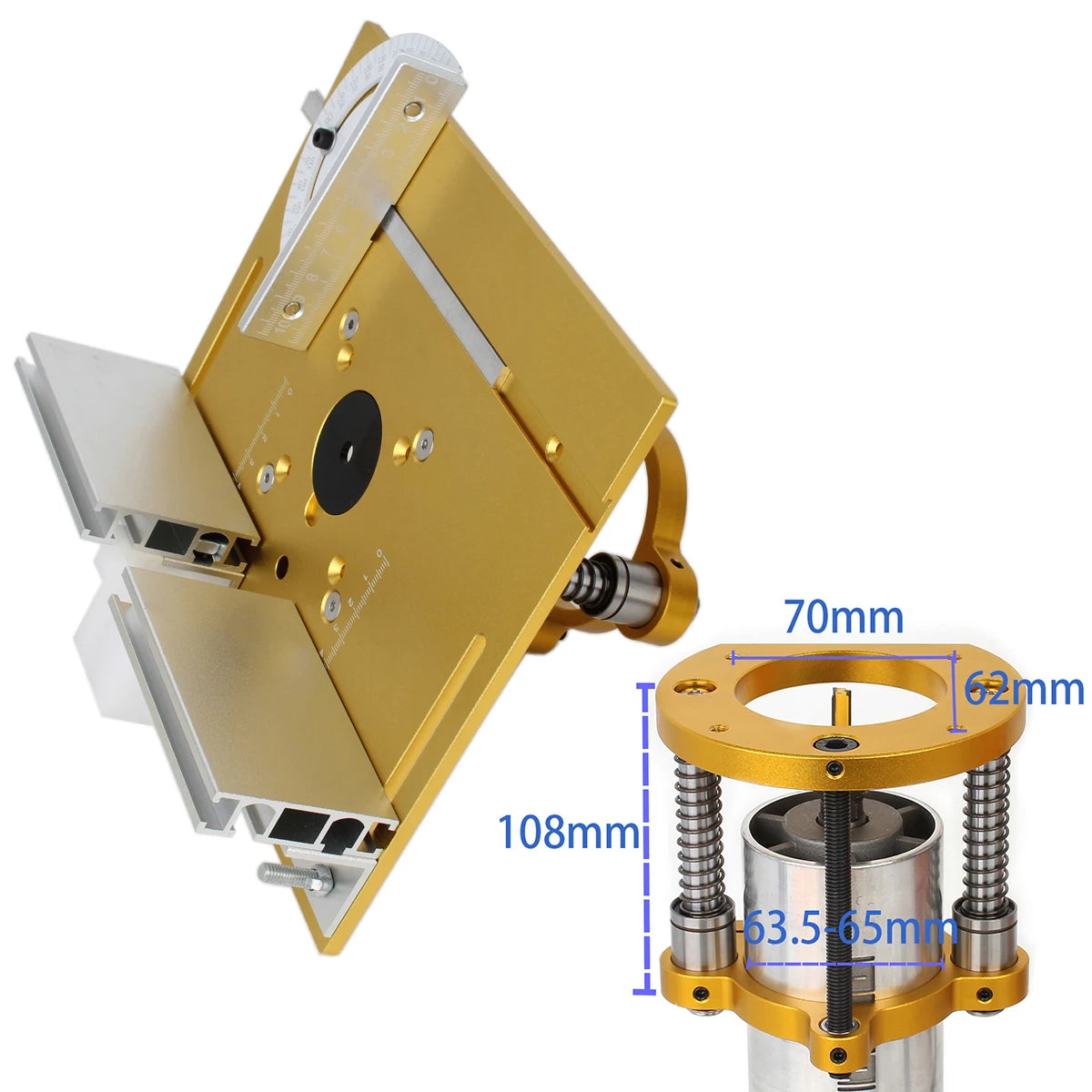Gold Aluminum Router Table Insert Plate With Lift Base For Woodworking Benches Table Saw 65mm Motors Trimmer Engraving Machine