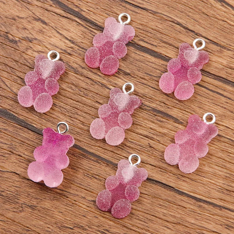 20Pcs 11*20mm Colorful Bear Charm Resin Bump Glitter Fudge Candy Necklace Making Accessories Pendant