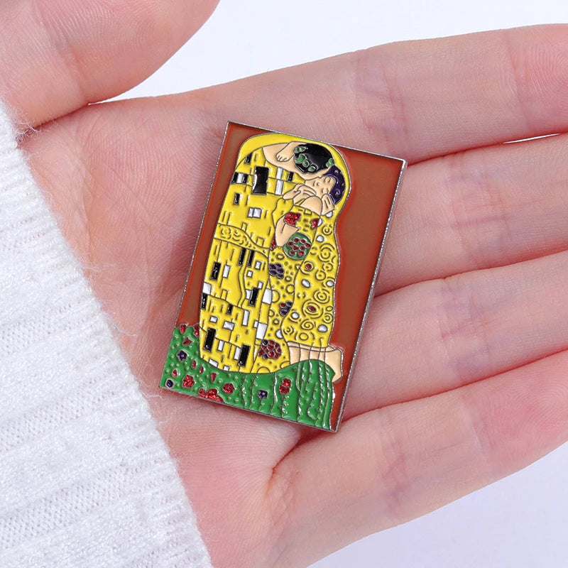The Kiss Enamel Pins Gustav Klimt Abstract Oil Painting Works Brooches Lapel Badges Elegant Drawing Jewelry Gift For Art Friends
