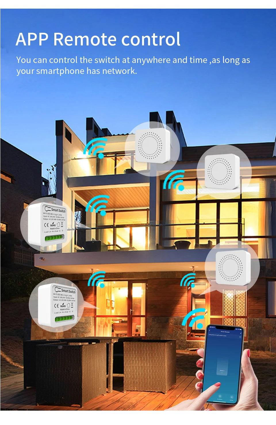 QNCX Tuya WiFi Smart Switch 16A Support 2-Way DIY Switches Timer Module Support Alexa Google Home Alice Voice Control Smart Life