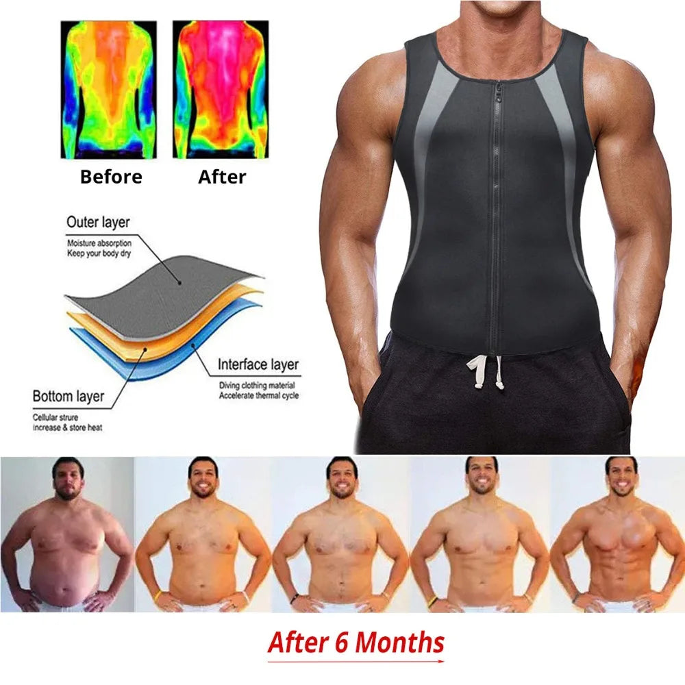 Men Abdomen Reducer Body Shaper Promote Sweat Sauna Vest Fitness Waist Trainer Belly Slimming Shapewear Fat Burner Tank Top