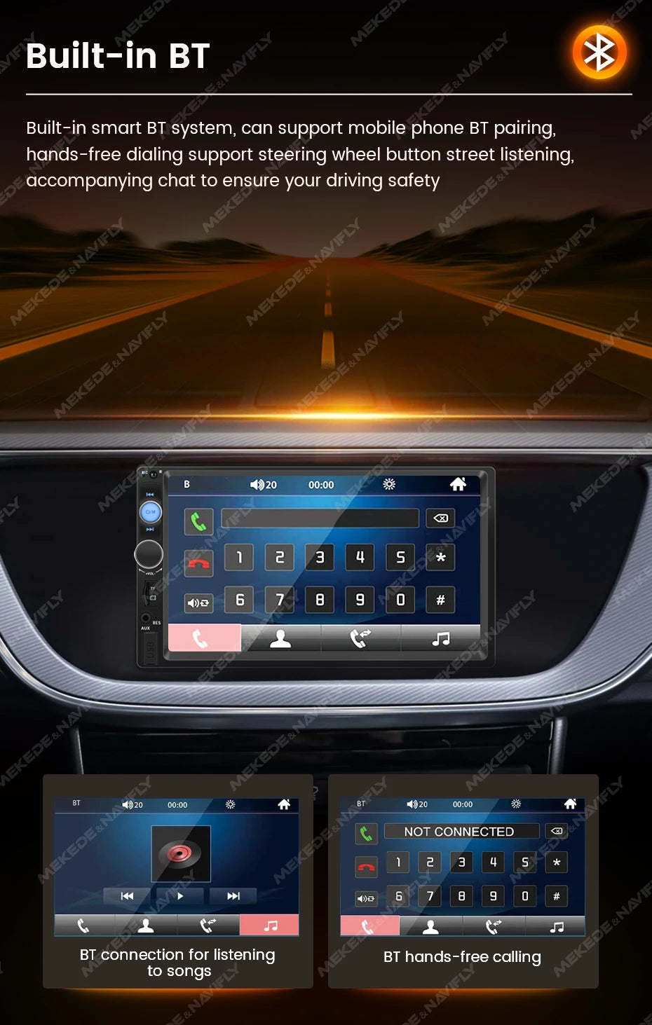 MEKEDE For Universal 2 Din Car Radio Autoradio Multimedia Player 2DIN Auto Audio 7inch HD Touch Screen MP5  USB BT TF Card