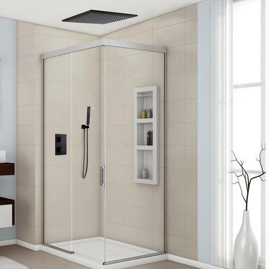 Matte Black Thermostatic Shower Faucet with Rainfall Head And Bathtub Spout Wall-Mounted Concealed Brass Shower  for Bathroom