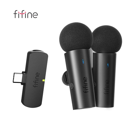 FIFINE Wireless Lavalier System with 2 Microphones for Android/Tablet,Type-C Mini Mic for Video,Interview,Vlog,Live Streaming-M8