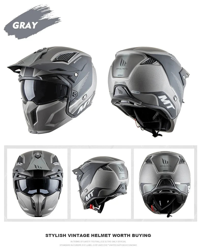 Spanish MT Streetfight Motorcycle Helmet Retro Street Fighter Combination  Four Seasons Detachable Full Face
