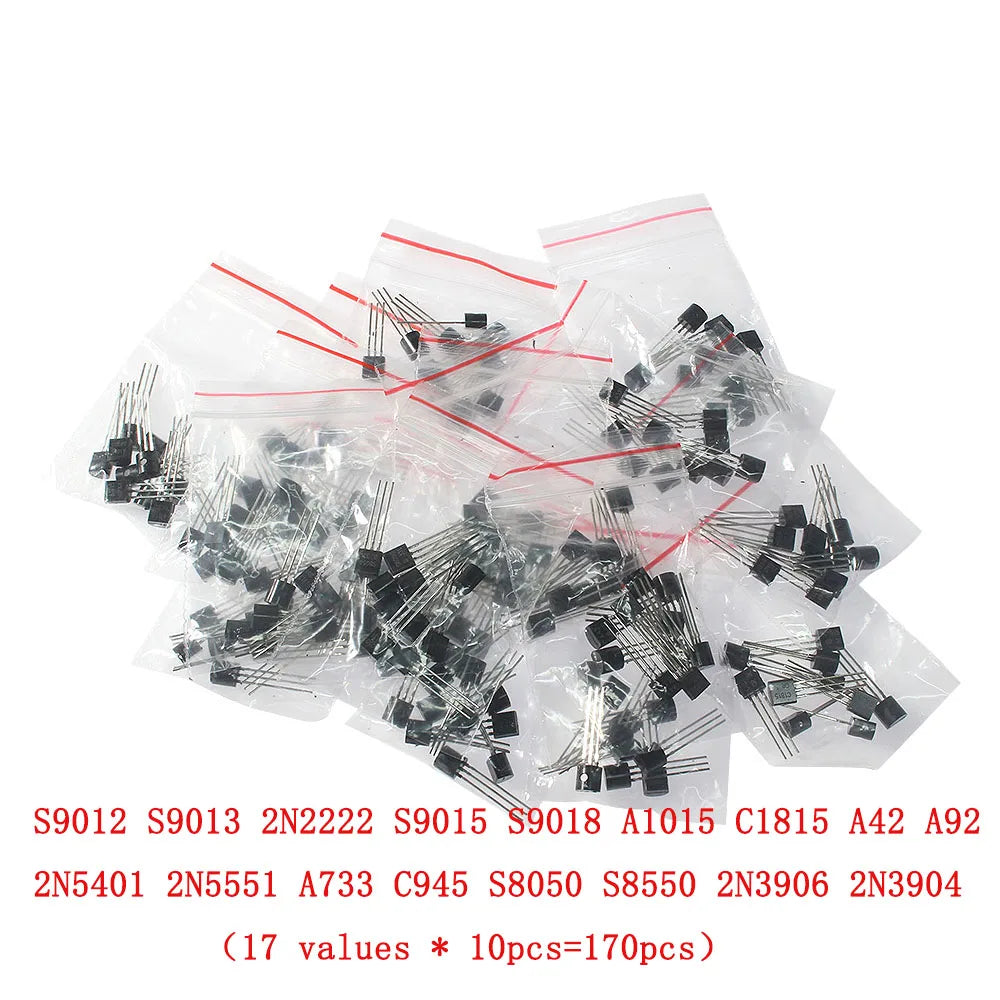 50-900PCS Transistors kit NPN PNP S8050 S8550 S9012 2N3904 2N3906 C1815 A1015 MJE13001 BC327 BC337 BC517 BC547 BC548 BC549 BC558
