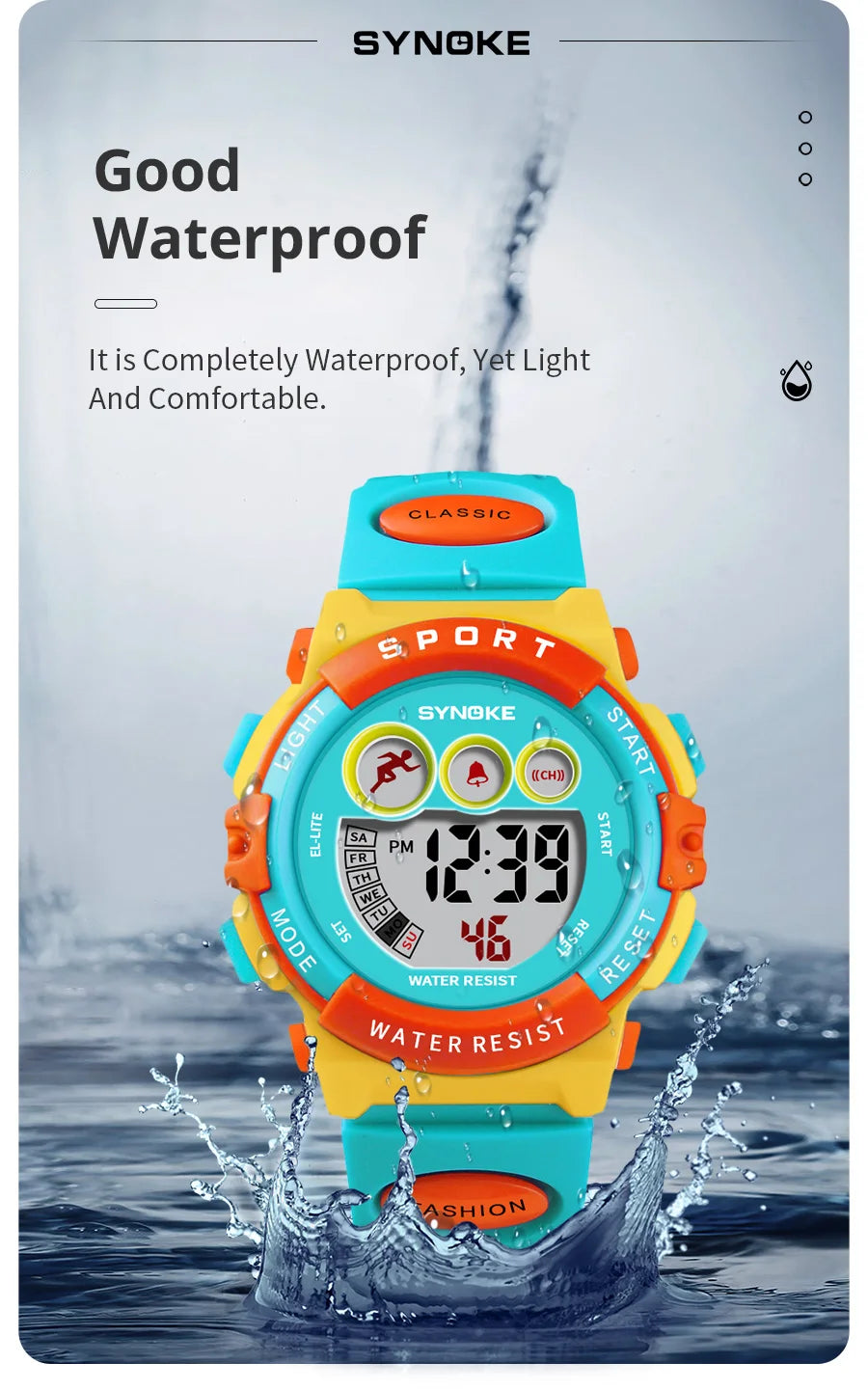 SYNOKE Student Sport Watches For Kids Colorful Electronic Watches Waterproof Clock Children Digital Watch For Boys Girls