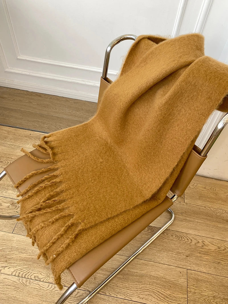 Solid Color Women Thick Shawl Scarf Winter Warm Fashion Pashmina Scarves Long Tassel Hijab Stole Bufanda Mujer