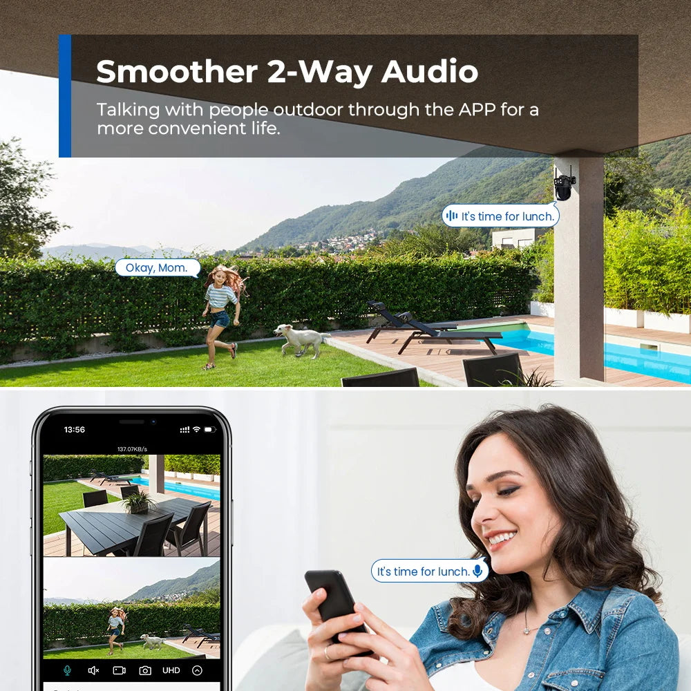 4K 8MP HD Wifi PTZ Camera Outdoor 4MP Dual Lens Dual Screen AI Auto Tracking IP Camera CCTV Audio Video Surveillance P2P iCSee