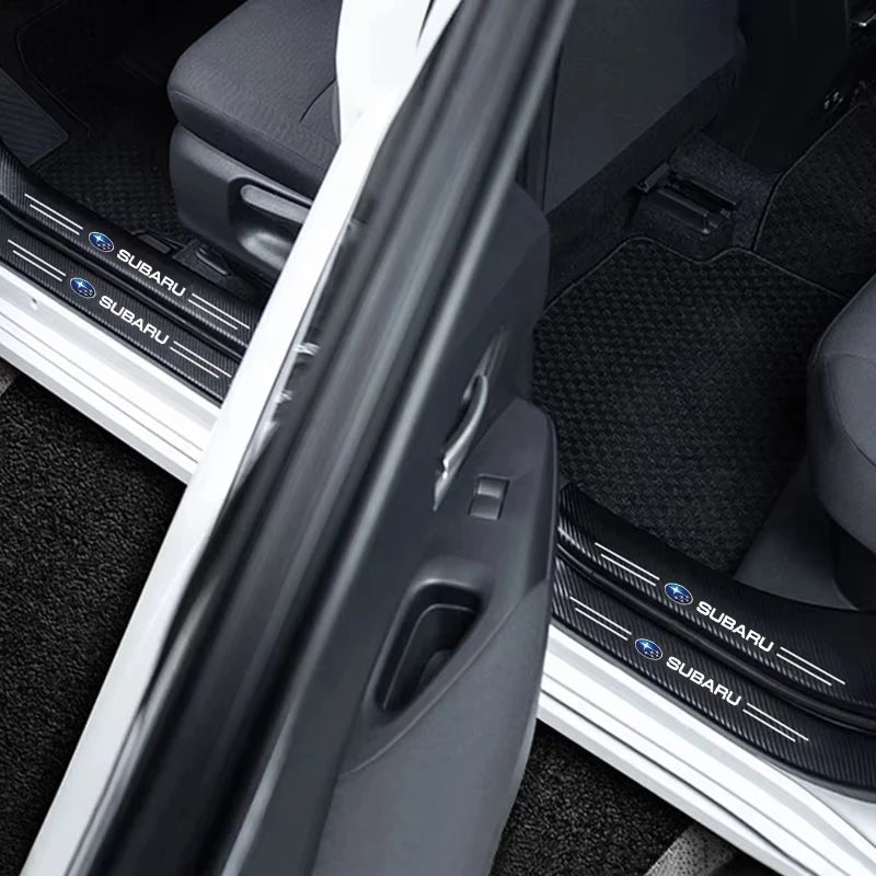 1/4/5Pcs Car Door Sill Scuff Plate Decor Carbon Fiber Stickers For Subaru Crosstrek Legacy Forester Outback Impreza Levorg Smart