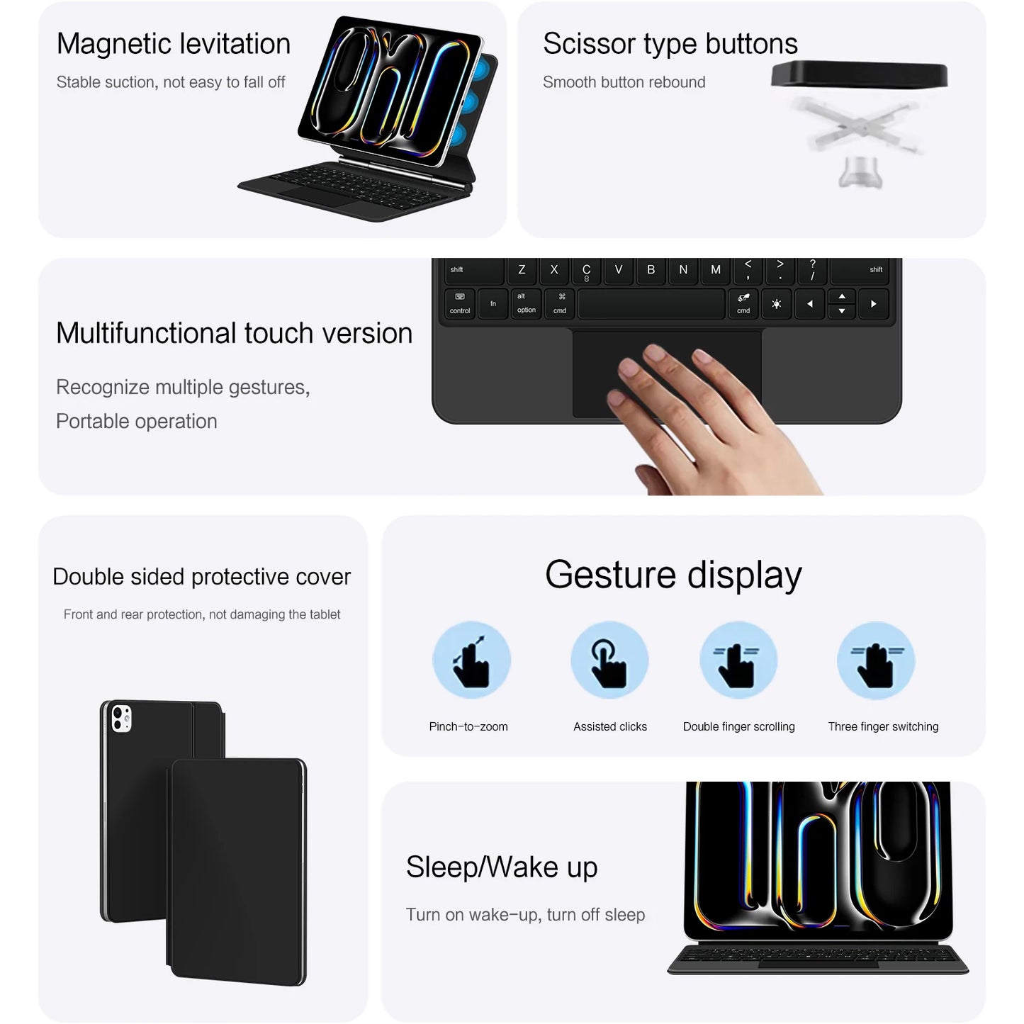 AJIUYU Magic Keyboard Folio For iPad Pro 11 inch (M4) 2024 A2836 A2837 Smart Magnetic Case Multi-touch Backlight Keyboard Cover