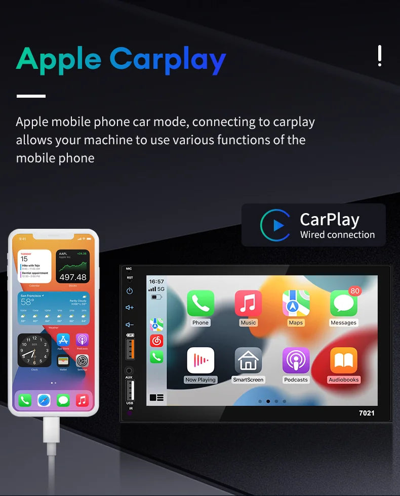 Acodo 7Inch Carplay Android Auto Player Dual USB Capacitive Screen Touch HD Car MP5 Player USB FM Bluetooth TF Card Touch Screen