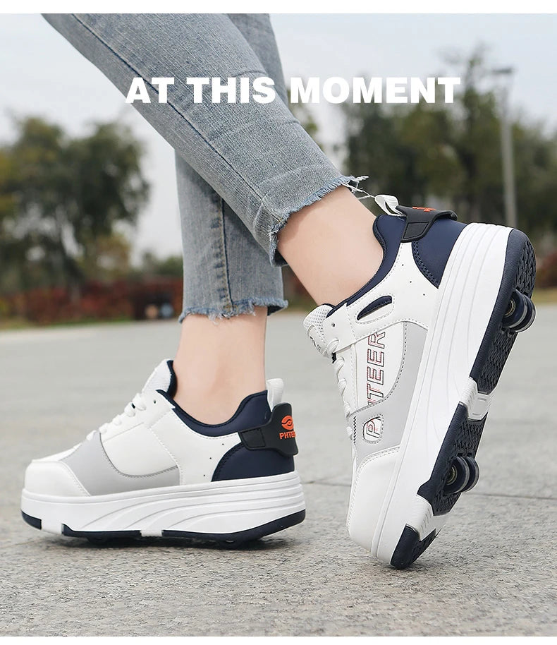 Student roller skates, detachable four-wheel roller skates, size 31-40 multifunctional sports shoes for boys and girls
