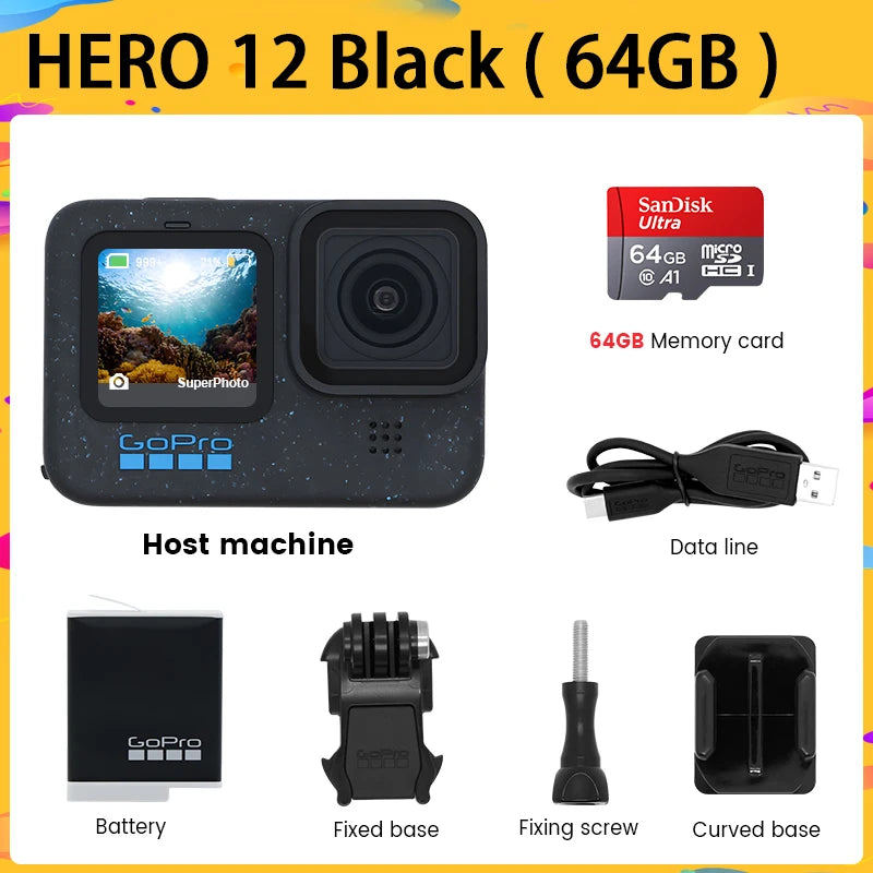 GoPro HERO 12 Black Action Camera HyperSmooth6.0 5.3K60fps Video 27MP Go Pro12 helmet Sport Camera