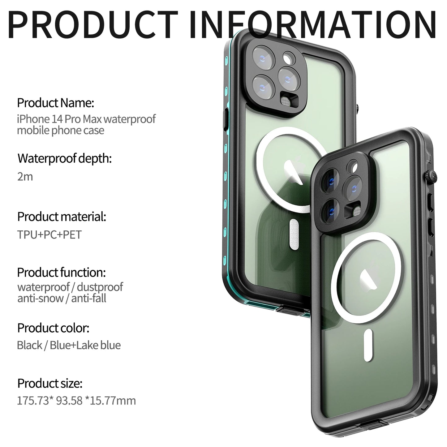 Magnetic Charging IP68 Waterproof Case For Apple iPhone 16 15 14 13 Pro Max Plus Drop proof Cover Diving Swim outdoor sport