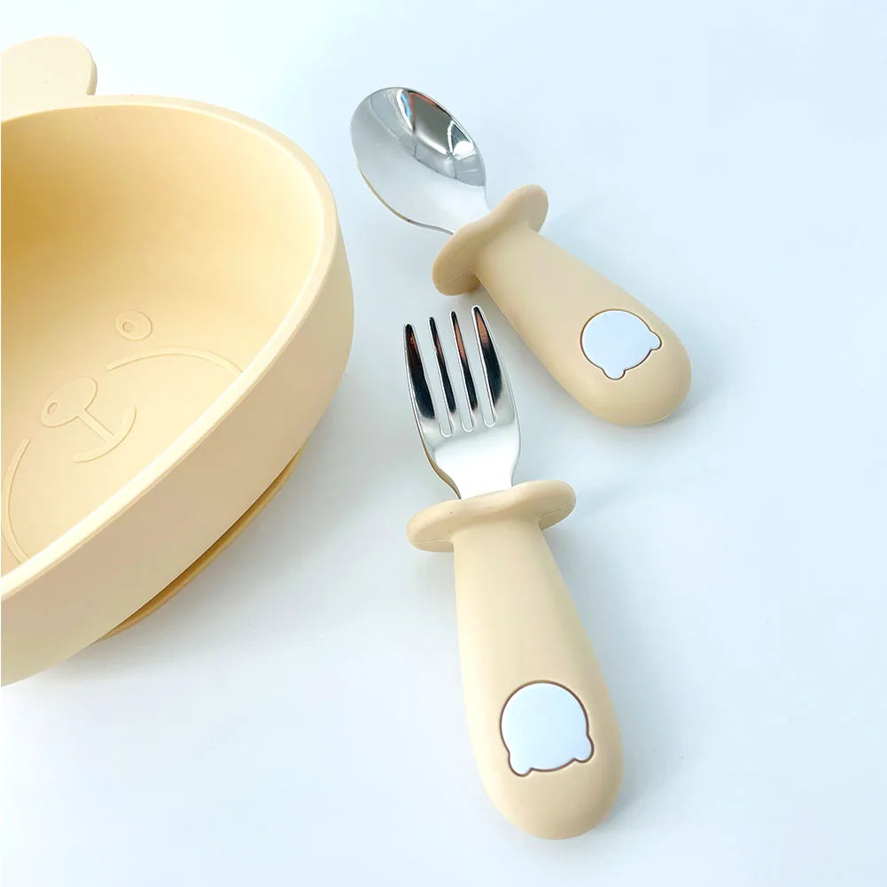 Baby Cartoon Tableware Set Children Utensil Stainless Steel Toddler Dinnerware Cutlery Cartoon Infant Food Feeding Spoon Fork