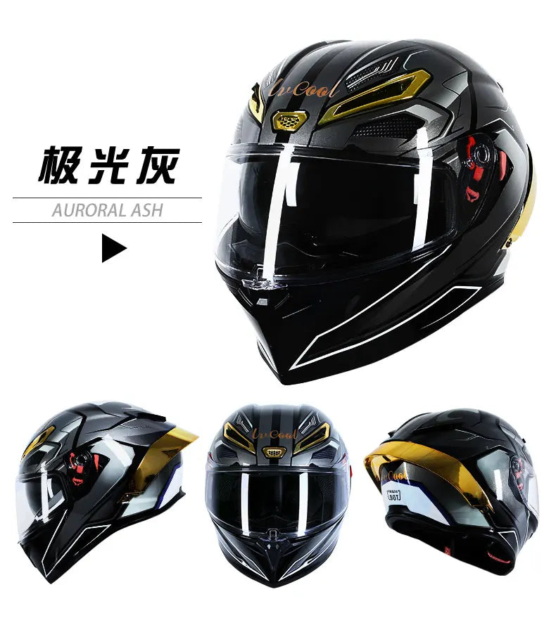 ICE.BEACON Anti fog 3C certification national standard locomotive Motorcycle big tail racing double lens helmet fashion trend pe