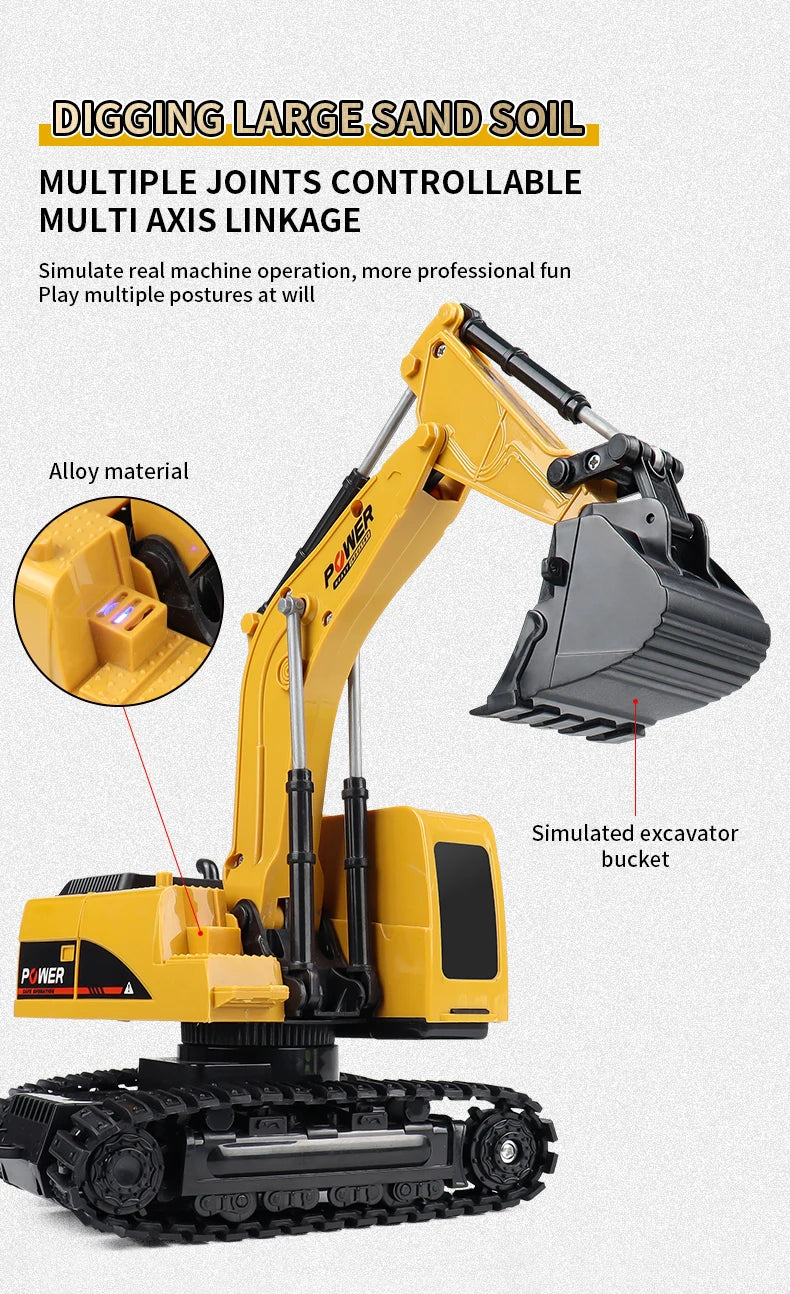 2024 New 11CH RC Excavator 1:20 Remote Control Truck 2.4G RC Crawler Engineering Vehicle Excavator Truck Radio Control Toys Gift