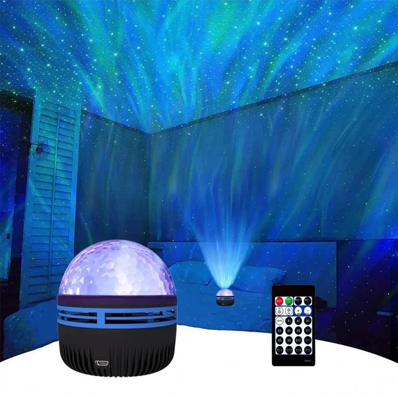 LED Starry Galaxy Projector Light RGB Smart Remote Control Star Aurora Lamp KTV USB Powered Auto Rotating for Home Bedroom Decor