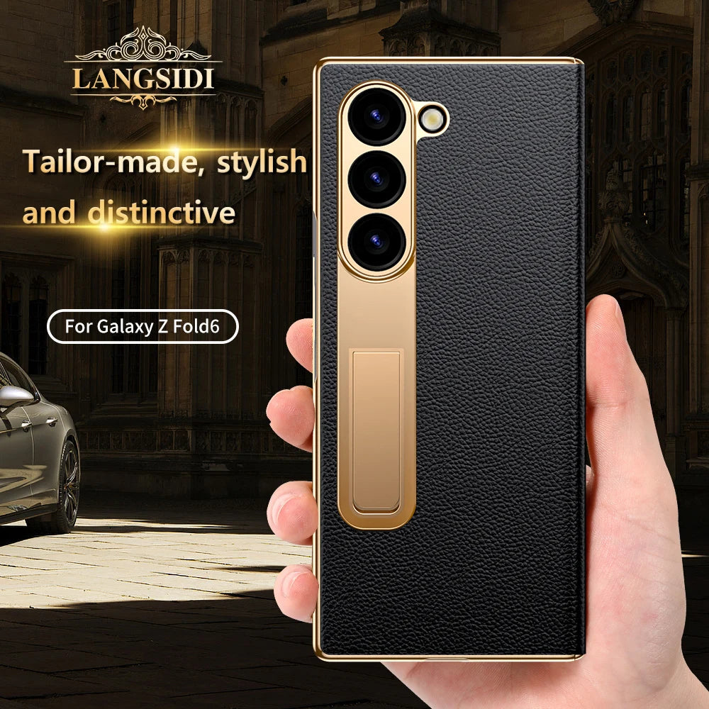 For Samsung Z Fold 7 6 5 4 3 Genuine leather Magnetic Hinge Full protective phone Case holder Kickstand fold6 Shockproof Cover