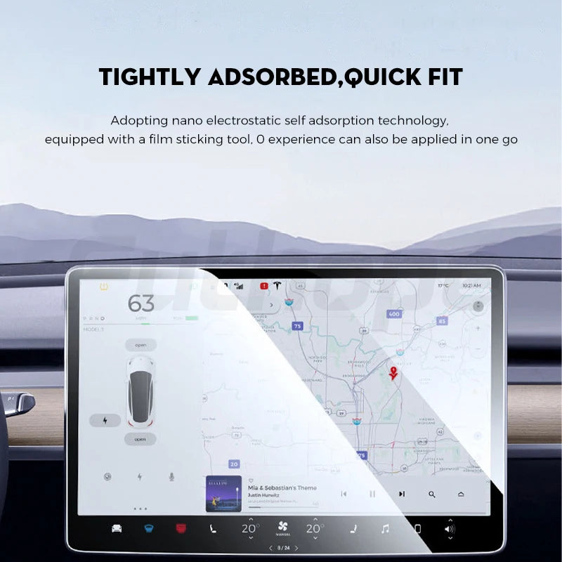 Futhope Tempered Glass Screen Protector For Tesla Model 3  Y Highland 2021-2025  HD Center Control Film Protection