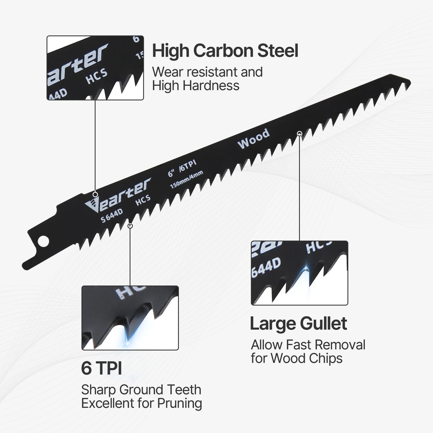 Vearter S644D 5PCS/Set 6inch Reciprocating Saw Blades 6TPI HCS 150mm Sabre For Cutting Wood PVC For Bosch Makita Dewalt DIY Tool
