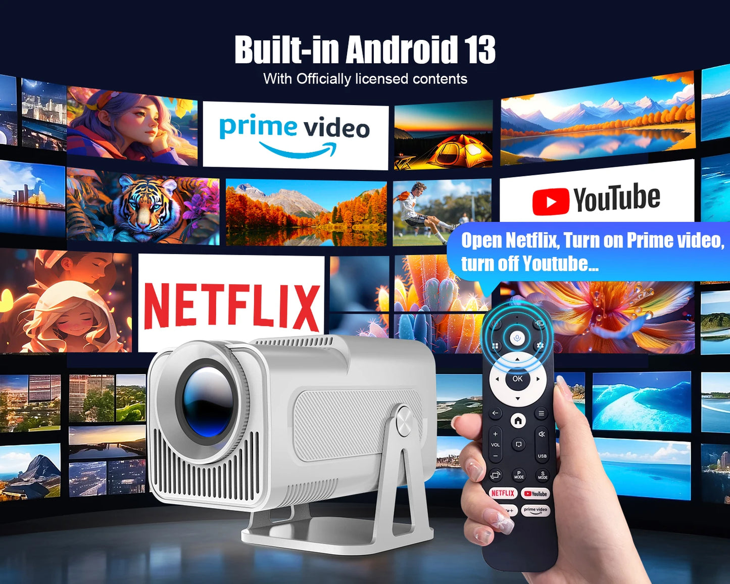 Magcubic Netflix Officially Licensed Android 13 HY320 NTV Mini Projector With Amlogic S950D4 1080P 500ANSI Dual WiFi BT5.2 Voice