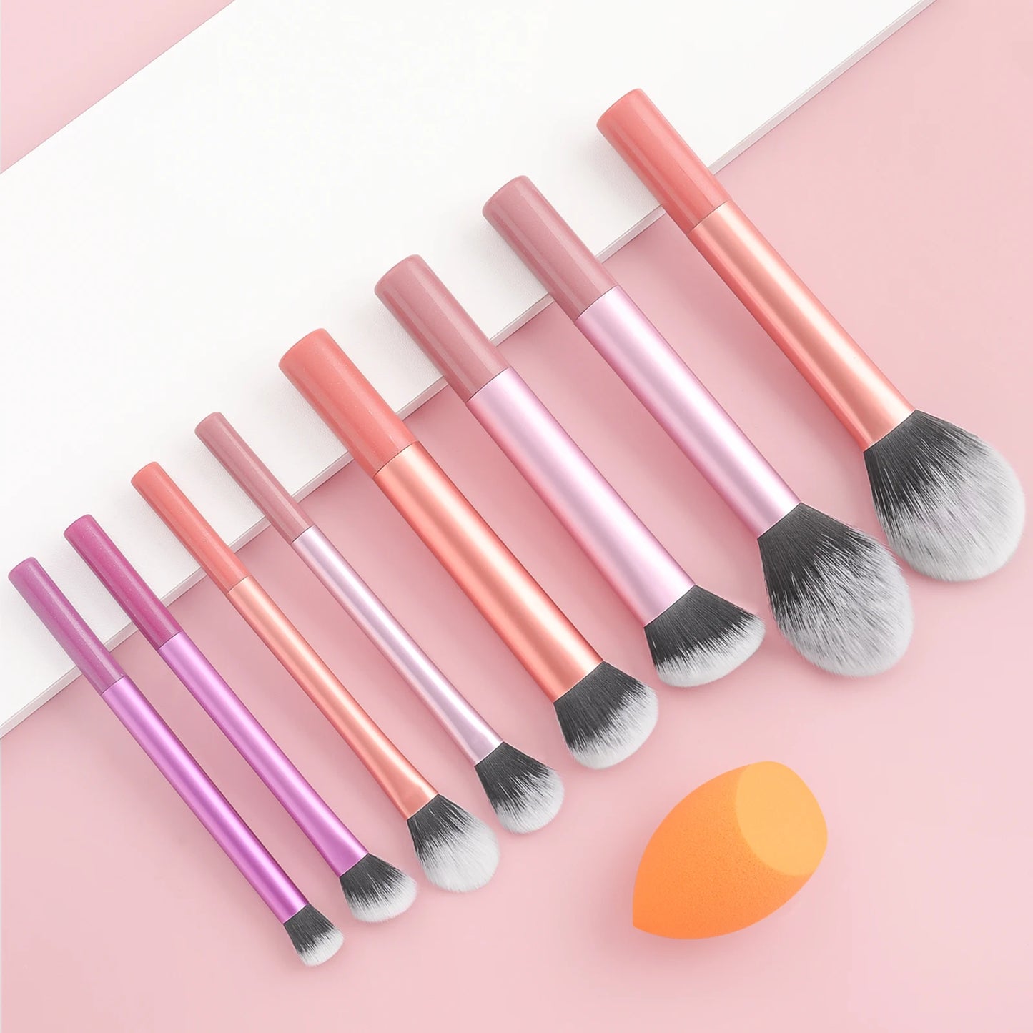 8PCS classic daily makeup brush set &1PC large wet and dry dual-use beveled beauty egg - suitable for daily facial makeup