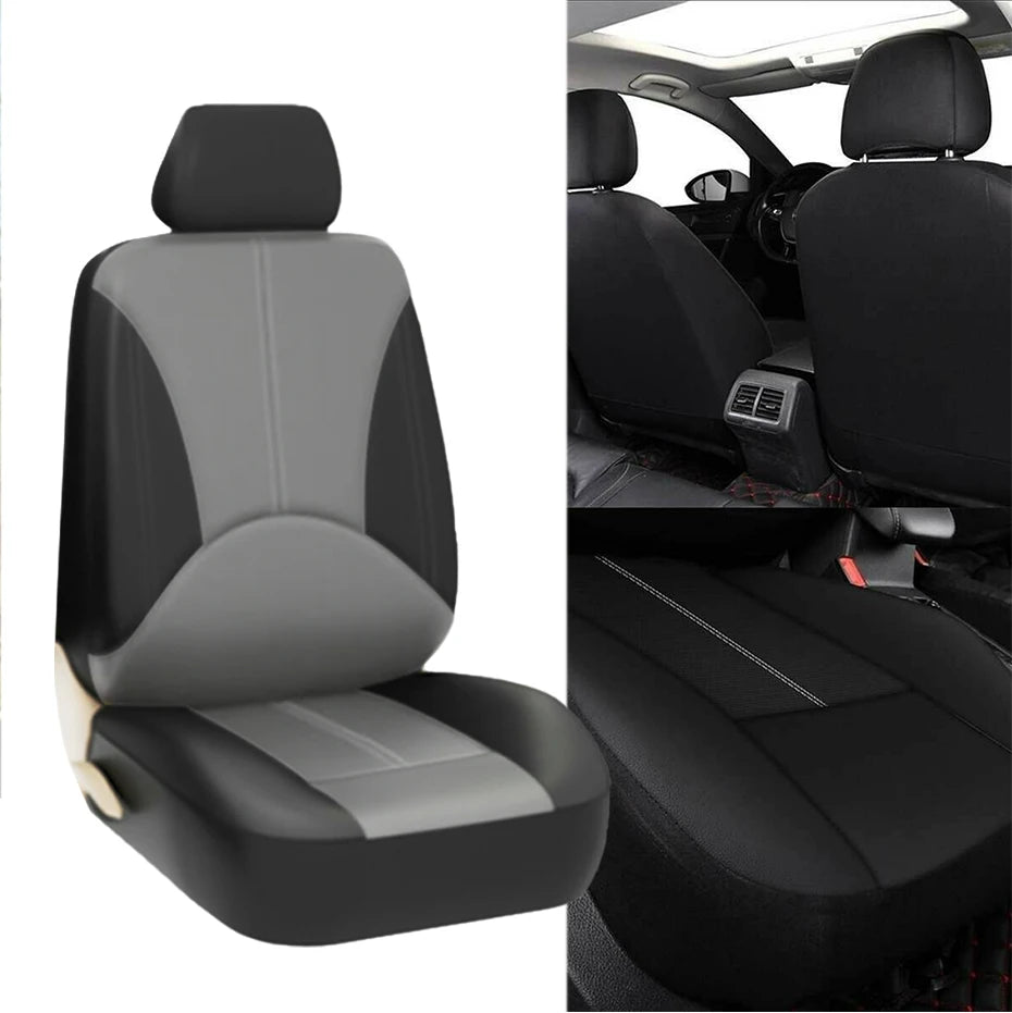 SEAMETAL Leatherette Car Seat Cover Set Breathable Auto Seat Cushion Universal Full-Wrapped Seat Cover Compatible with Airbag