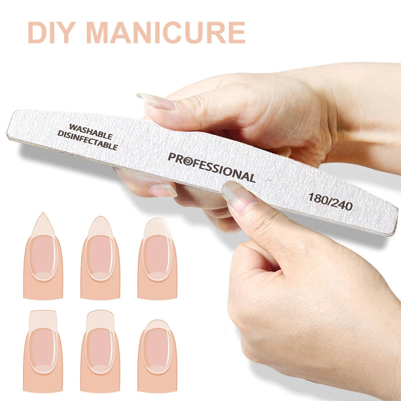 10pcs/Lot Wooden Nail Files Professional Nail Buffer 100/180 Limas Manicura Block Grey Boat Gel Polishing Wood Sanding Nail File