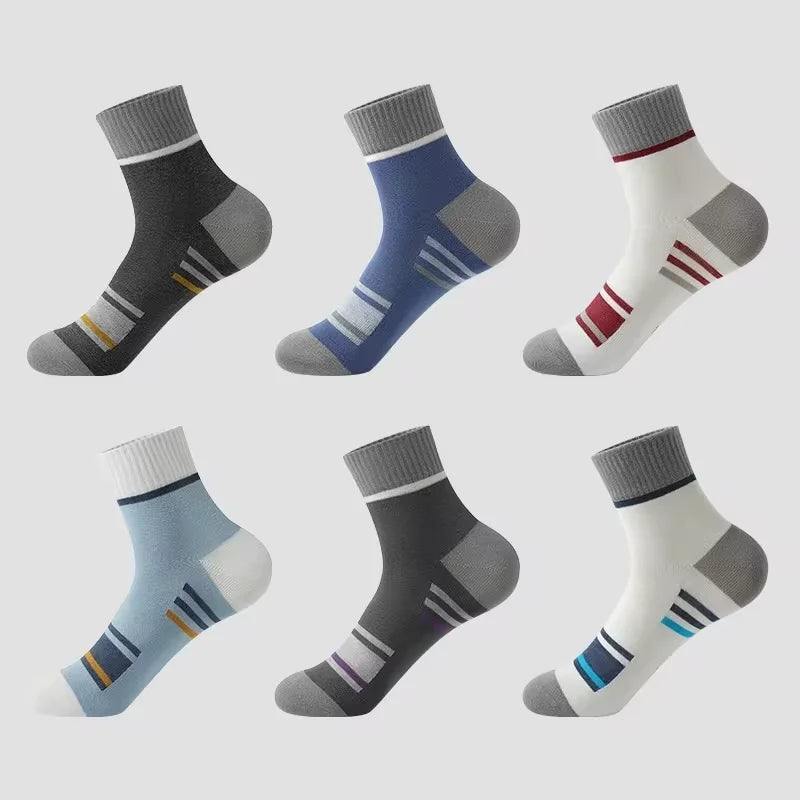 4 Pairs Of Men's Vintage Striped Crew Socks, Thermal Breathable Comfy Socks For Men's Wearing, Autumn & Winter