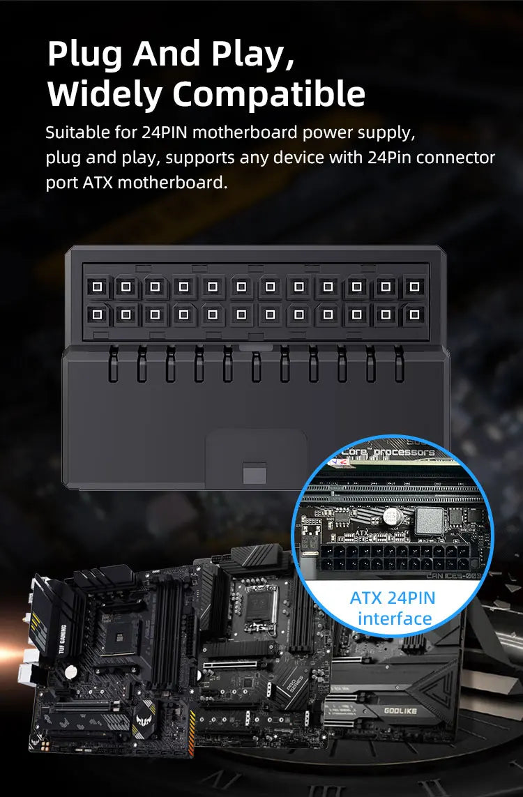 TEUCER ATX 24Pin ARGB Adapter, 90° RGB Power Cord Adapter for Computer Motherboard Power Supply