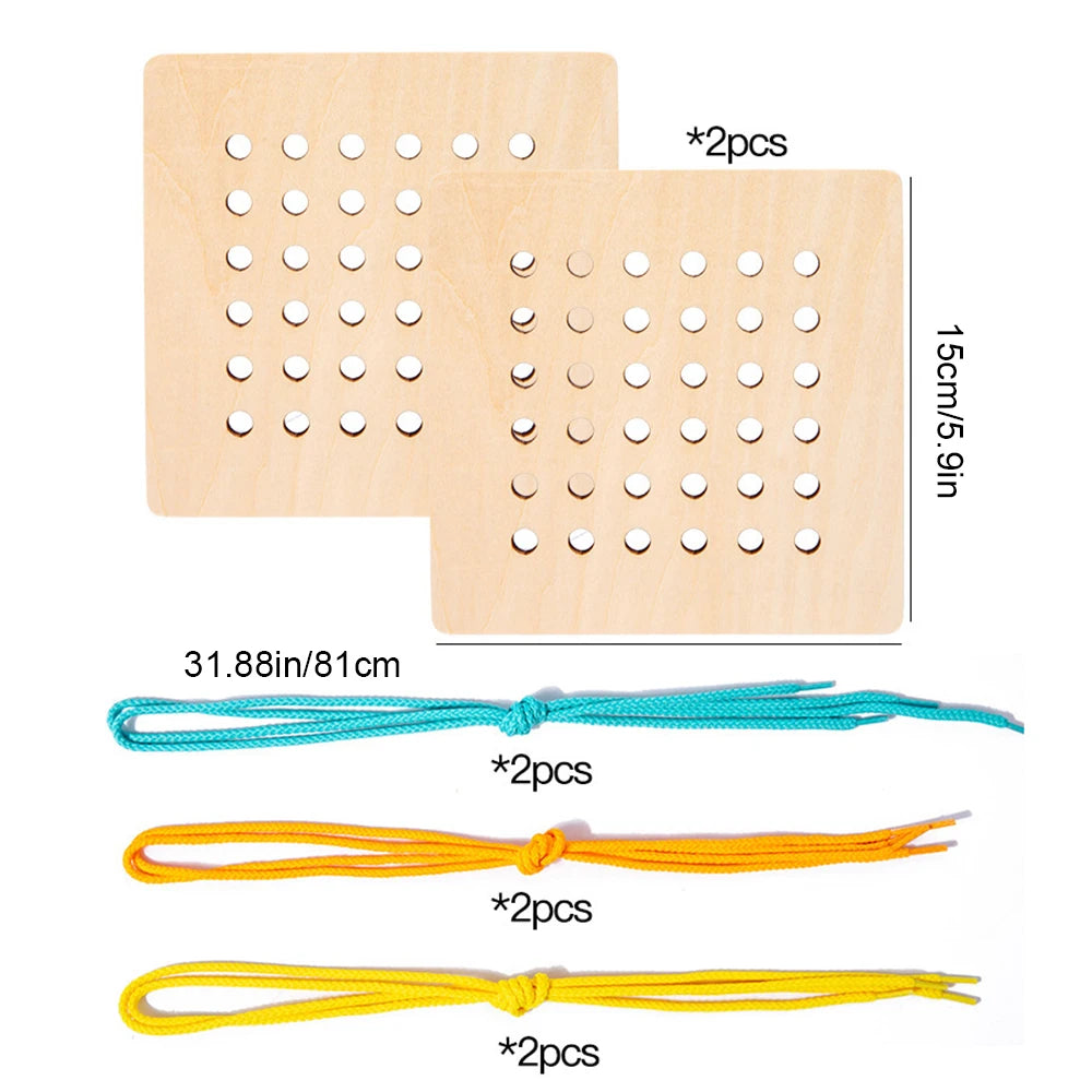Montessori Wooden Rope Board Manipulative Material Array Block – Graphical Educational Toys With 20Pcs Cards And 6Pcs Rope