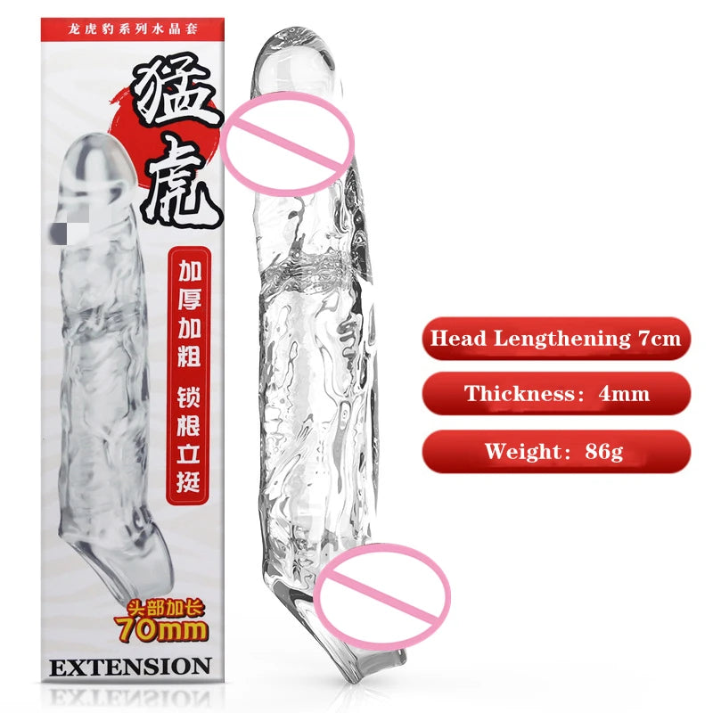 Large Penis Extension Sleeve Reusable Soft and Stretchable Delayed Ejaculation Condoms Male Dildo Extender Male Sex Toys