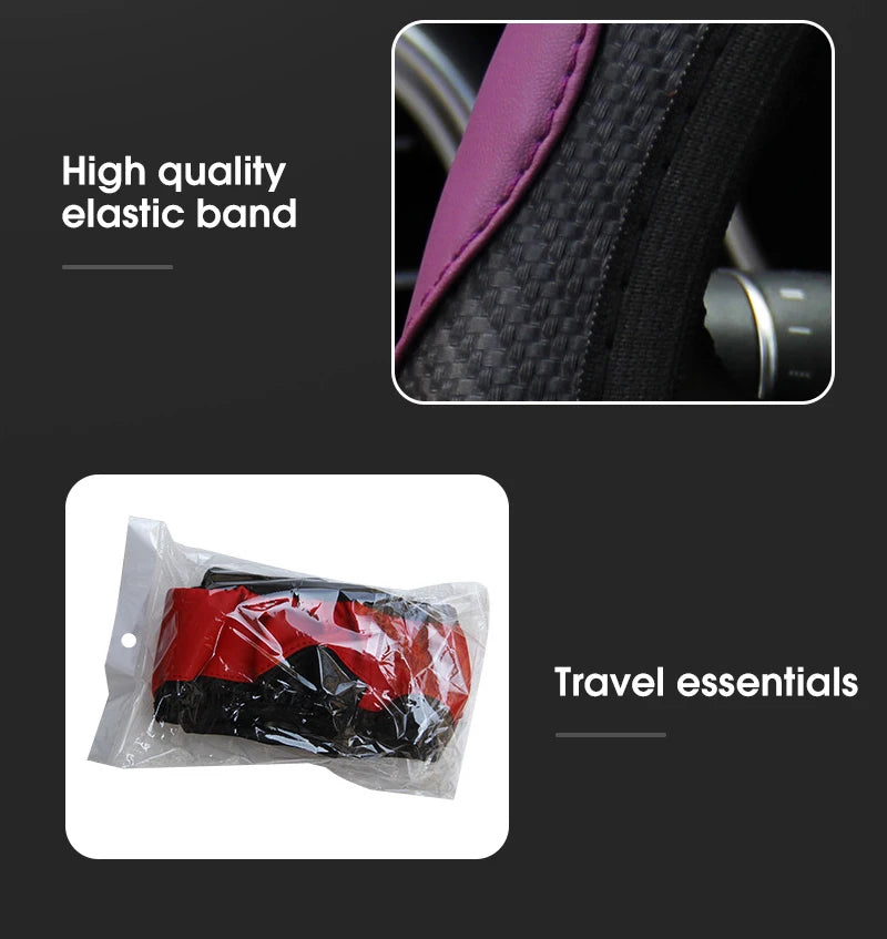 Car accessories Carbon Fiber PU Leather Steering Wheel Cover for Hyundai I10 Peugeot 2008 Dacia Sandero Stepway