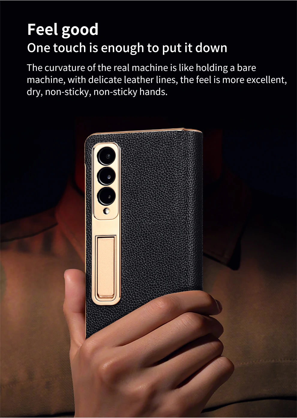 LANGSIDI Leather Case for Samsung Galaxy Z Fold 7 6 5 4 3 Fold6 Fold7 Gold Plating Magnetic Hinge Stand Cover with Mirror Film
