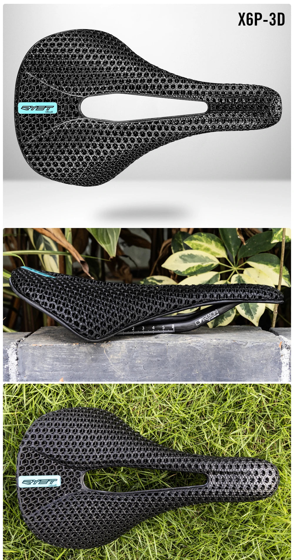 RYET 3D Printed Bike Carbon Saddle 140mm 143mm Super Light Road MTB Racing 3D/EVA  Saddles Bicycle Cushion Cycling Seating Part
