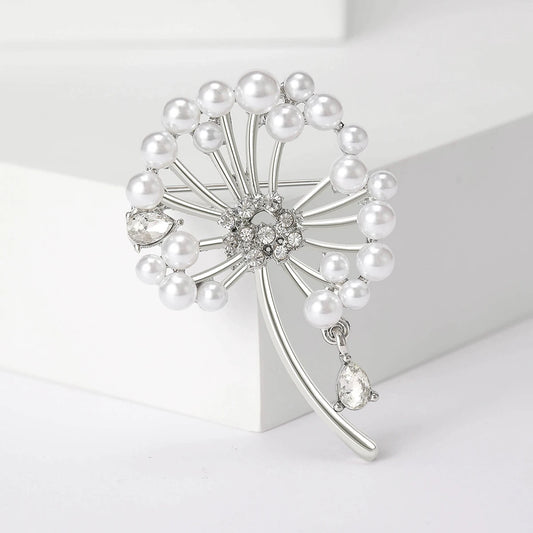 Rhinestone Dandelion Pins for Women Pearl Plant Brooches Banquet Party Backpack Gifts Jewelry Accessories