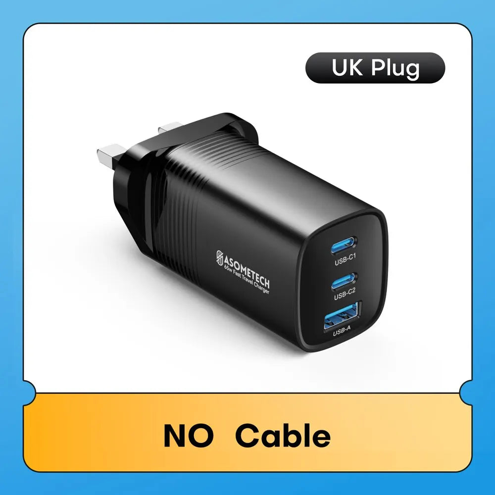 ASOMETECH GaN USB Type C Charger 65W 45W PPS PD QC4.0 Quick Charger For Macbook Laptop IPAD Tablet iPhone 16 Samsung S23 Ultra