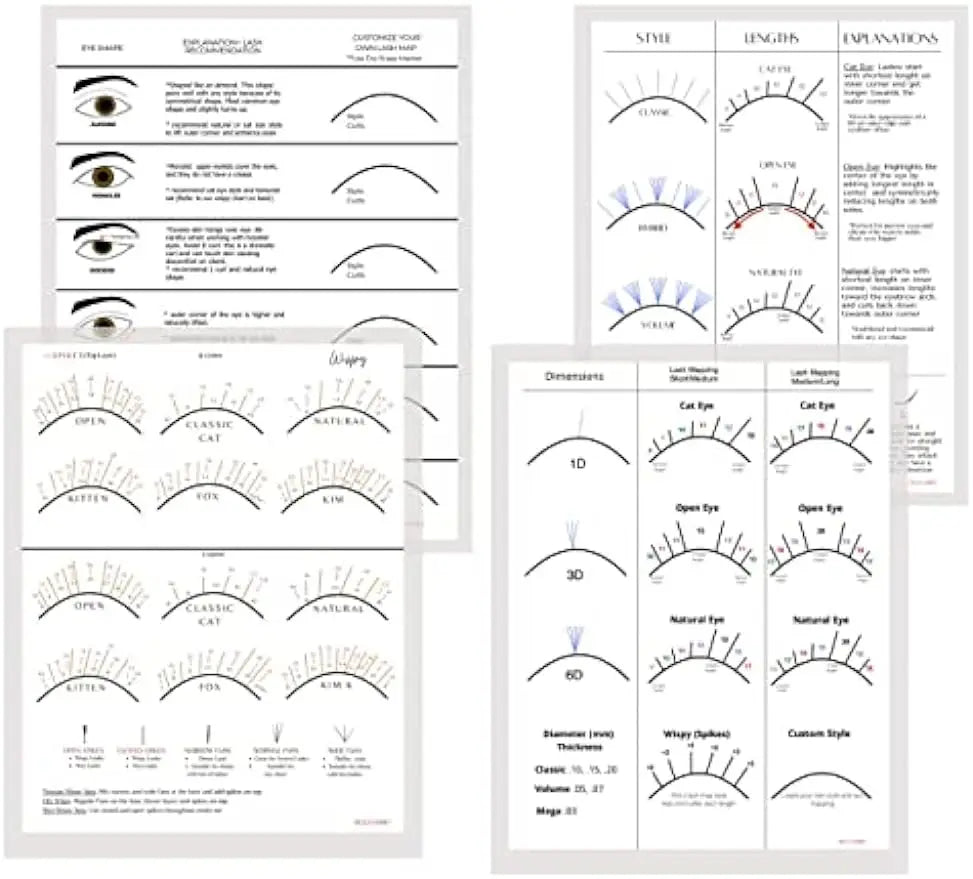 Bundle Beginner and Wispy Eye Shape Lash Map Charts School Practice Training for Fake Eyelashes  Wholesale