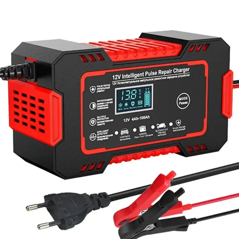 6A 12V Intelligent Car Battery Charger Car and Motorcycle Battery Charging Unit Lead-Acid Battery Repair LCD Display