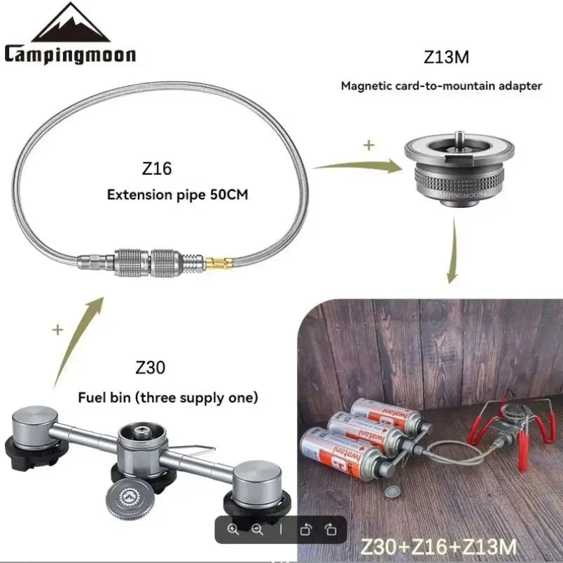 CAMPINGMOON 3 in 1 Butane Adapter Extension Hose Split Furnace Adapter Gasagnetic Suction Head Connector for Camping CAMPINGMOON