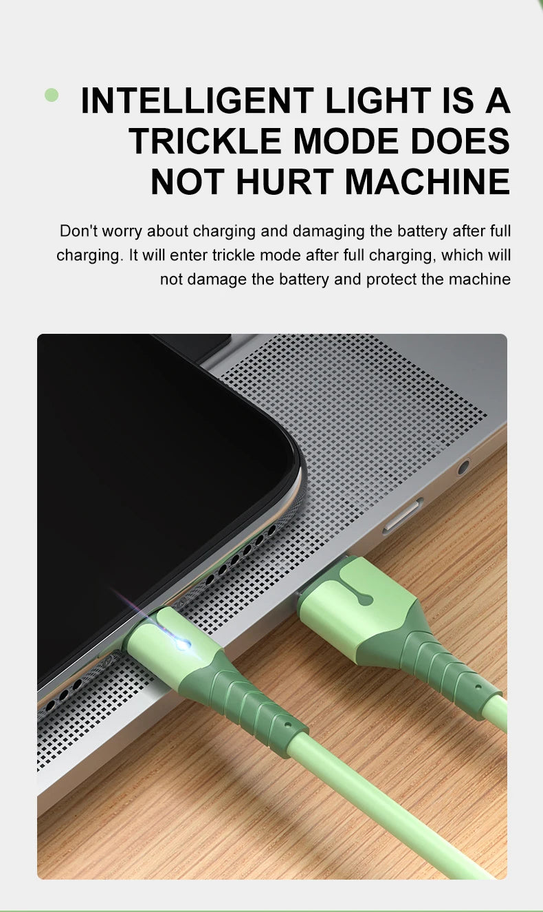 3A USB Cable For iPhone 14 13 12 11 Pro Max Mini XS X 6s 7 8 Plus iPad Liquid Silicone Fast Charging Cable Data Cable