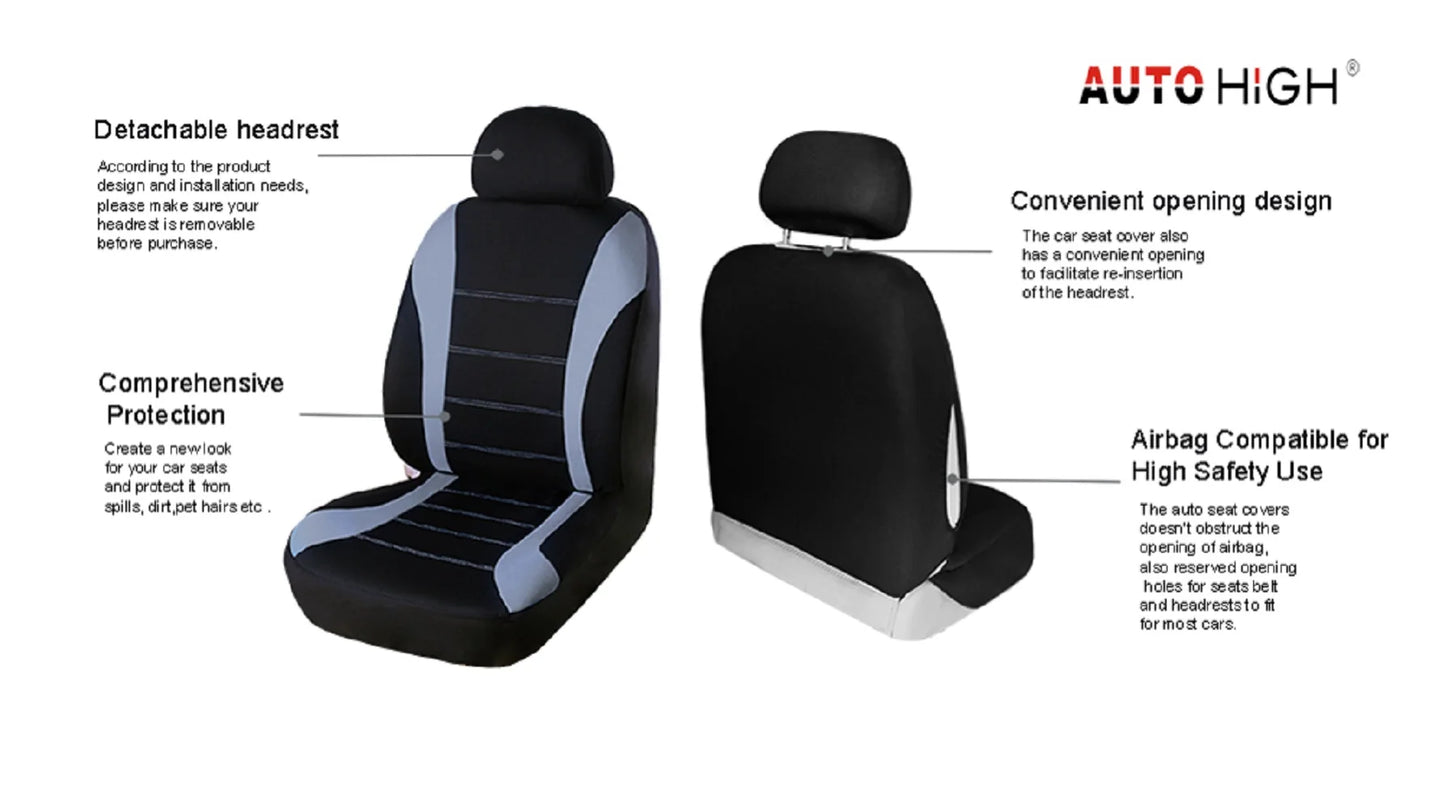 AUTO HIGH Universal Auto Seat Covers Full Set for Car Truck SUV Van Polyester Front & Rear Protector
