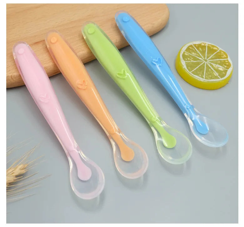 1/2Pcs Silicone Spoon Set Baby Learning to eat Training Spoon Baby Silicone Soft Spoon PP Plastic Box Children's Tableware Box