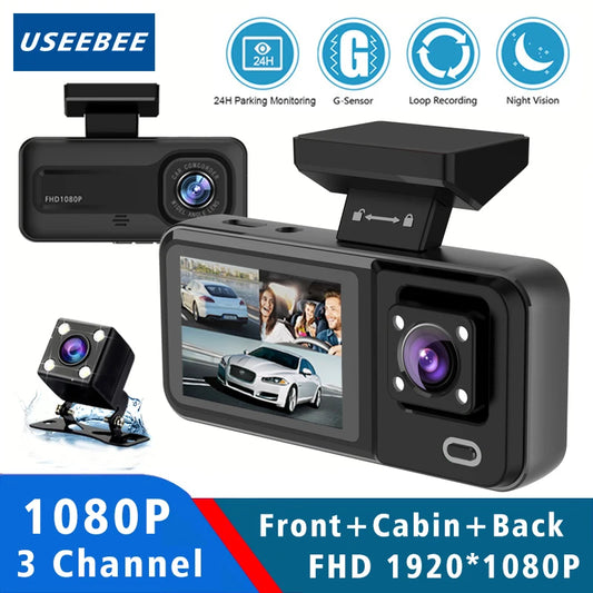 3 Camera 1080P Car Dvr Cabin Mini Dash Cam Interior Vehicle Three Way DVR 3 Channel Recorder Video Registrator Dashcam Camcorder