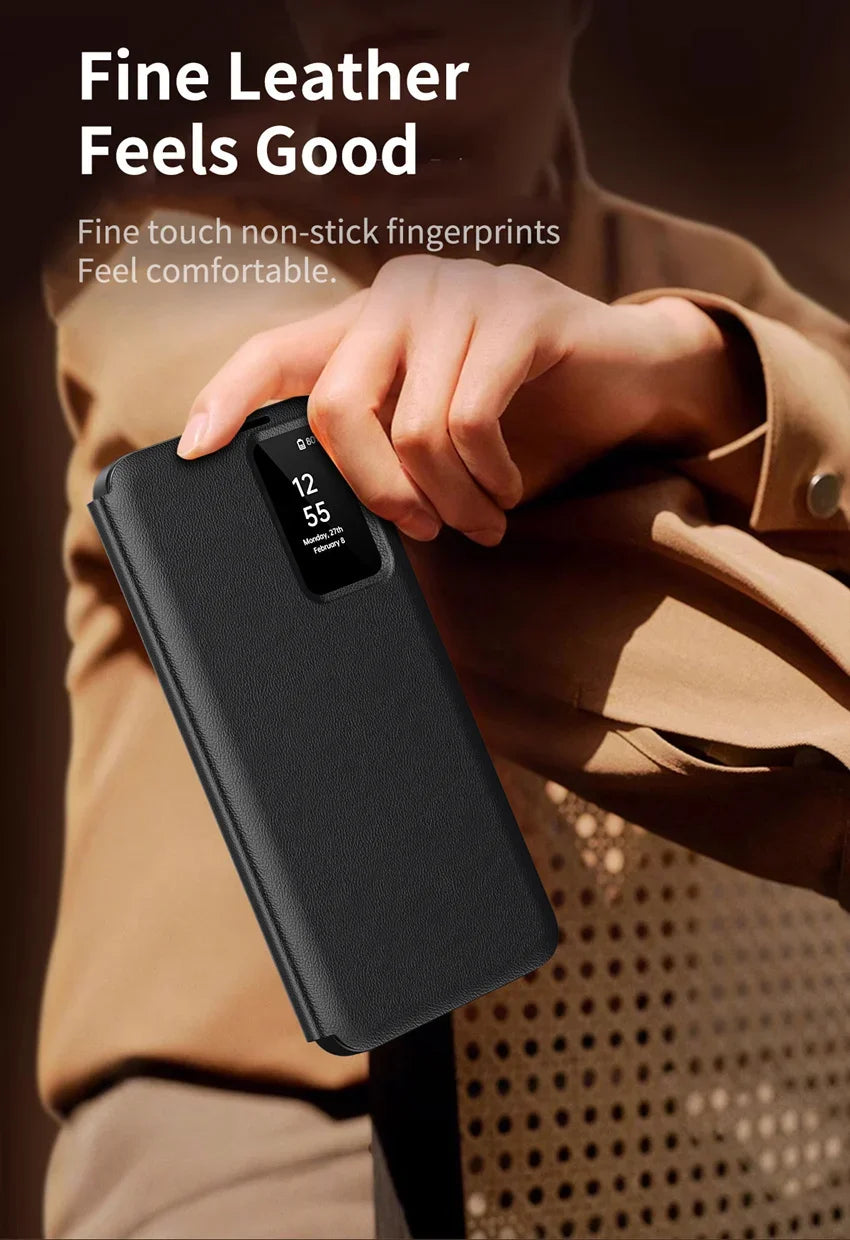 Smart Window View Leather Flip Case for Samsung Galaxy S26 S25 S24 S23 Ultra Plus No-flip Answering Card Holder Slot Book Cover