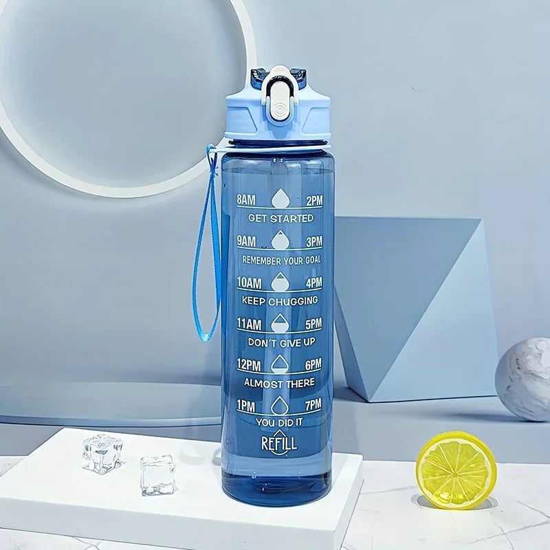 750ml Transparent Water Bottle with Sports Strap and Time Scale Large Capacity Water Cup Suitable for Outdoor Camping and Travel